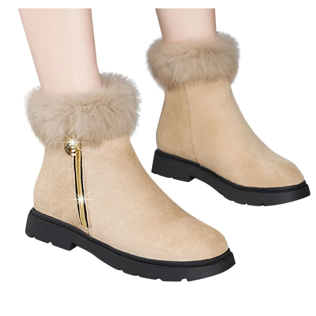 Women's solid color square high heels zipper suede warm snow boots round head suede side with snow boots#1