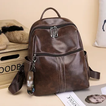 

Vintage Leather Backpack Female Small High Quality Black Brown Soft Pu Waterproof Women Back Pack 2020 Trend Fashion Women's Bag