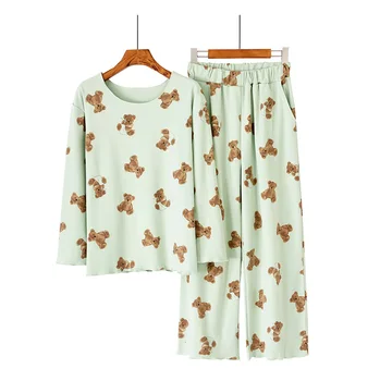 

2PCS Women Winter Pajamas Cute Cartoon Pajamas Set Casual Hot card velvet Sleepwear Nightwear Soft HEATING FABRIC Homewear