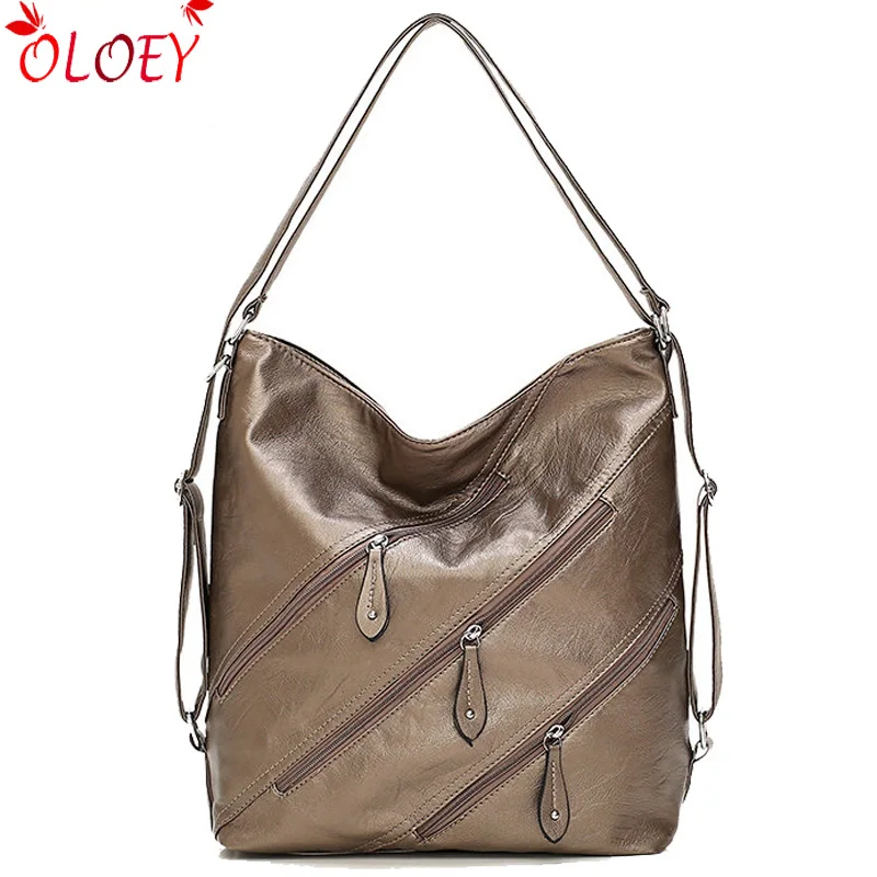 

New Woman Vintage PU Leather Handbags Female Casual Big Capacity Shoulder Bags Solid Multi-pocket Ladies Totes bolsa feminina