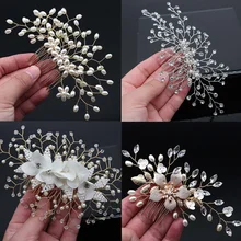 Wedding Head Flower Crystal Pearl Hair combs for brides Handmade Women Head Ornaments Bridal Hair Clips Accessories Jewelry