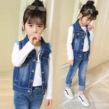 Весенний джинсовый жилет в Корейском стиле, стильный детский Модный повседневный Блестящий жилет для девочек