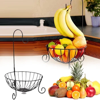 

Kitchen Tableware Metal Fruit Basket Banana Hanger Holder Hook Organizer
