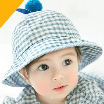 

Plaid Pattern Boys Girls Cap Summer Infant Bucket Hat Lace-Up Sunscreen Baby Girls Cap Cute Baby Boy's Hat Baby Girls Clothing