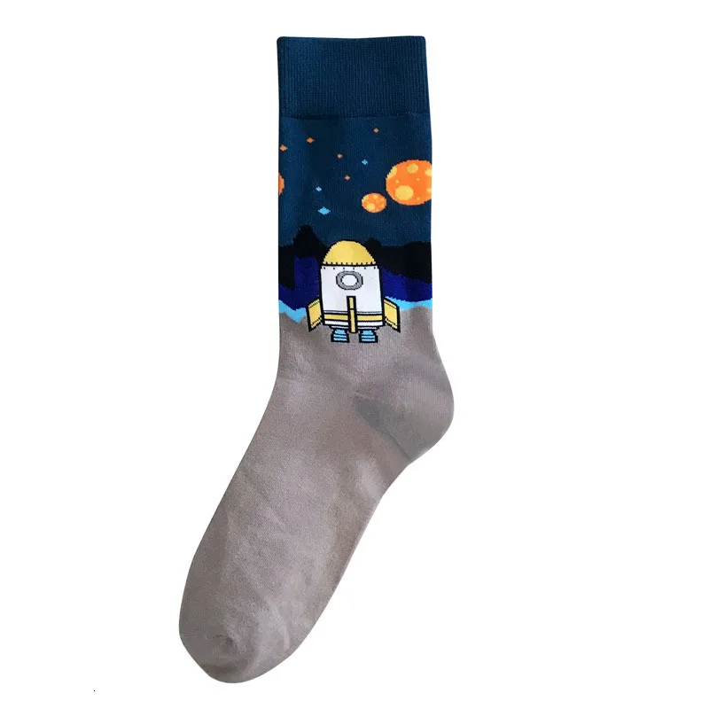 Bluecuff PEONFLY/милые Мультяшные носки с космическим рисунком, мужские хлопковые носки с рисунком инопланетянина, планеты, звезд, Harajuku, креативные забавные счастливые носки - Цвет: Bluecuff