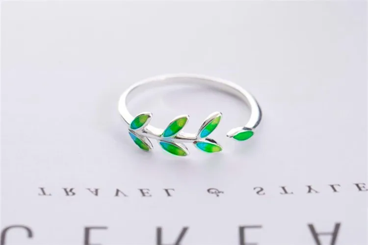DreamySky Bijoux, простой стиль, 925 пробы, серебряные кольца в виде листьев для женщин, подарки, большие Регулируемые кольца на палец