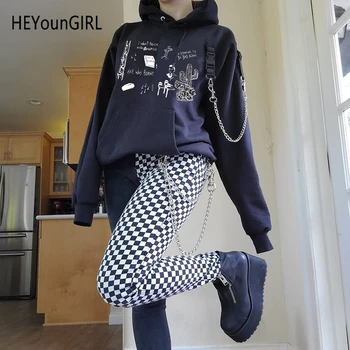 

HEYounGIRL Printed Korean Hoodies Women with Chains Black Casual Harajuku Sweatshirt Ladies Gothic Long Sleeve Pullovers Autumn