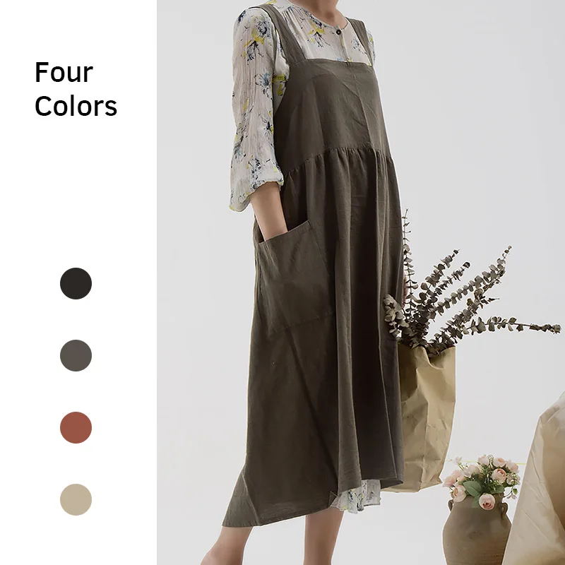 New Korean Style Solid Color Linen Apron Large Size Adjustable M-XL Buttons Shape Kitchen Cooking Clothes Gift for Women Chef | Дом и сад