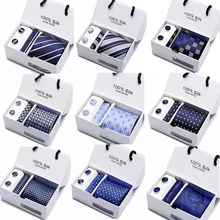 Роскошный классический набор галстуков с подарочной коробкой, жаккардовый тканый шелковый синий и красный галстук, носовые запонки, наборы галстуков для свадебной вечеринки