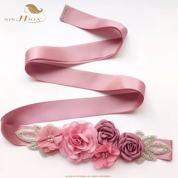 

SISHION Womens Elegant Rose Flower Pearl Waistband Bridal Ribbon Cummerbunds Wedding Dress Waist Belt QY0738