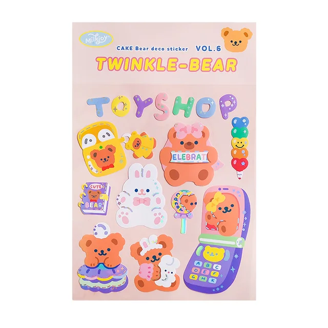 Mohamm 1Pc Milkjoy Series Korean Style Glittery Bear Stickers Decoration Scrapbooking Paper Creative Stationary D