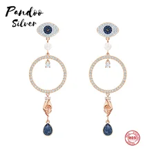 PANDOO Мода подвеска Стерлинговое Серебро 1:1 копия, дьявол глаз кольцо Длинные Стильные серьги-гвоздики женские Роскошные Ювелирные изделия Подарки