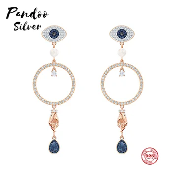 

PANDOO Fashion Charm Sterling Silver Original 1:1 Copy, Devil's Eye Ring Long Fashion Stud Earrings Women Luxury Jewelry Gifts