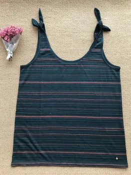 

Women Vest 2019 Spring and Summer Blackish Green Shoulder Bowknot Striped Vest