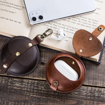 

Portable Leather Protective Case Round Storage Bag for Airpods Pro Wireless Earphone Accessories Headset Carring Case Cover