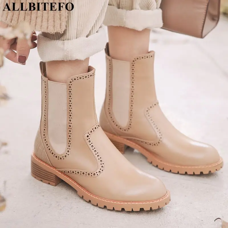 

ALLBITEFO fashion brand genuine leather thick heel martin boots for women high quality winter women boots snow ankle boots