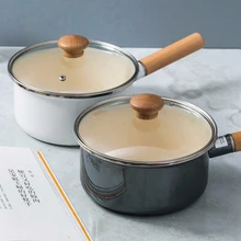 Качественный японский фарфор Эмаль одна деревянная ручка мгновенная лапша детское молоко суп кастрюля сковорода стеклянная крышка stewpot