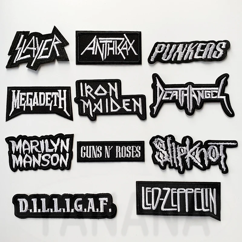 

Black White English rock band Patches for Clothing DIY Stripes Written Words Sticker Clothes Letters Iron on Badges