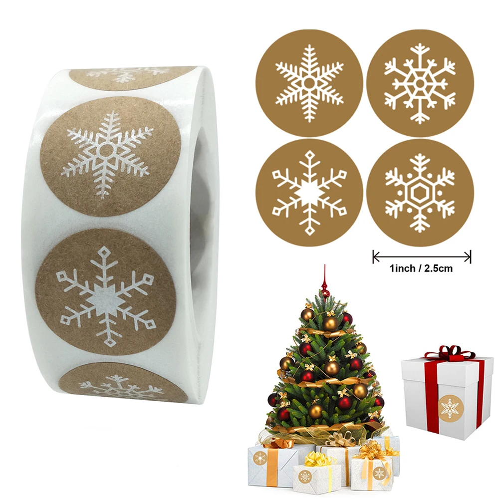 

500pcs 2.5cm Kraft Paper Snowflake Stickers Merry Christmas Gift Decoration Label Cute Stickers