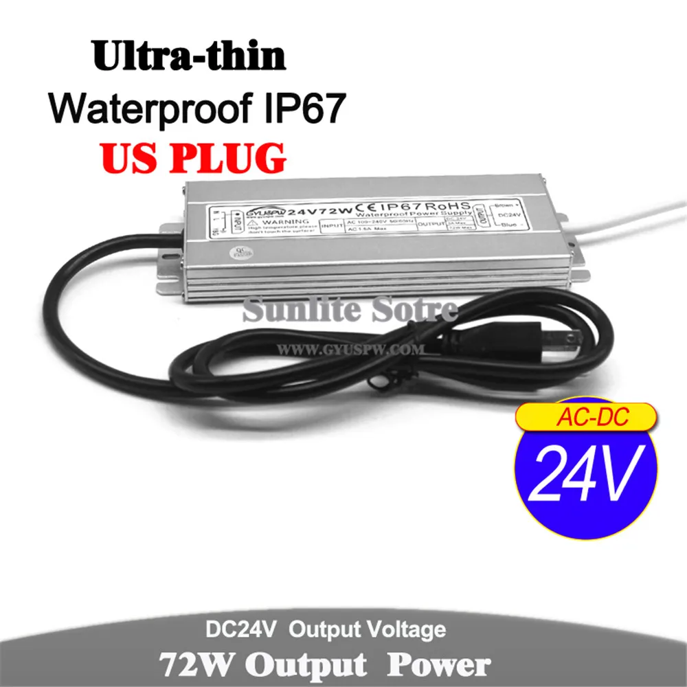 Водонепроницаемый IP67 источник питания DC12V DC24V 60 Вт 72 Вт 100 Вт 120 Вт 150 Вт трансформатор AC-DC 12 В 24 В внешний адаптер питания AU US EU UK вилка