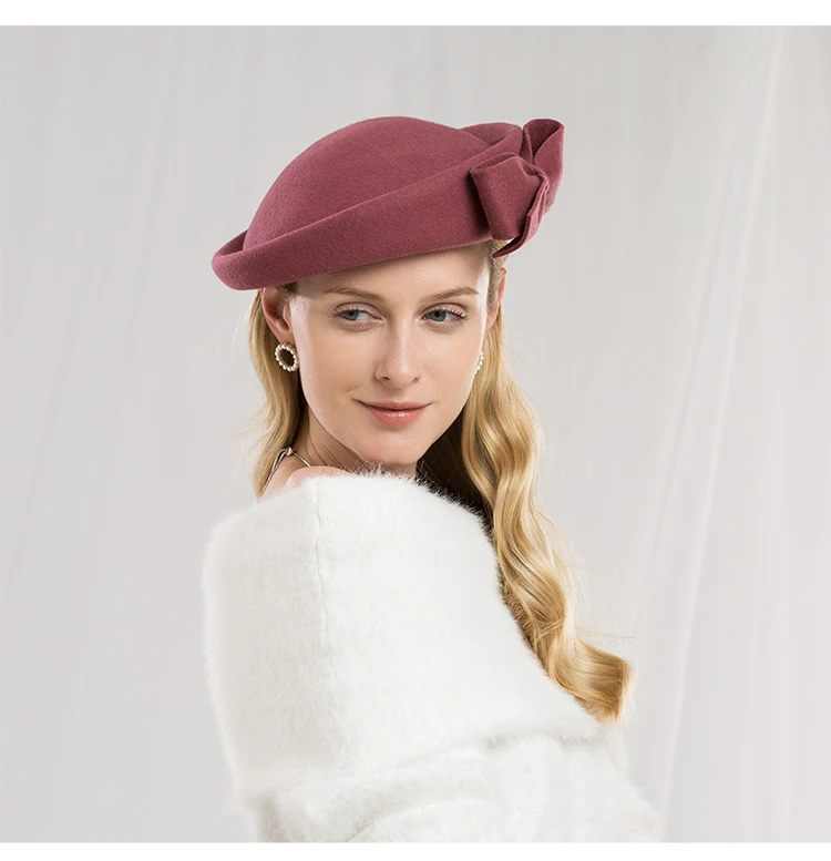 FS Blue Wool Fascinator Hat For Wedding Church Women Elegant Pink Winter Black Hats Fedoras Felt Ladies Pillbox Derby Hats A