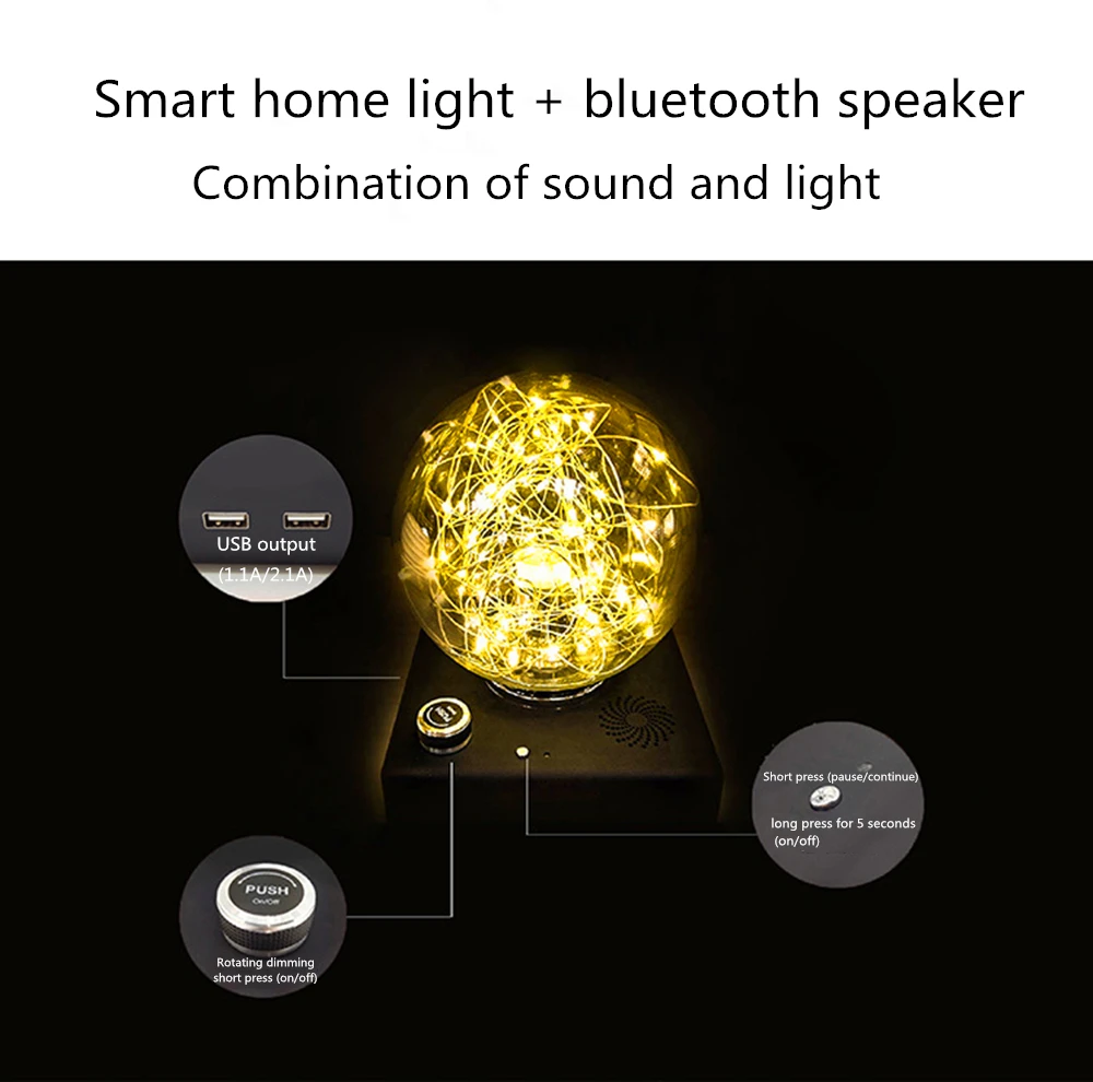 Стеклянный шар ночник Bluetooth аудио светодиодный глаз настольная лампа Беспроводная usb-колонка домашний ночник, MD-0014