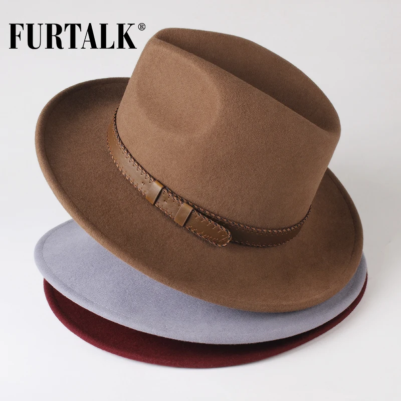 FURTALK австралийская шерстяная фетровая шляпа для женщин и мужчин, Женская фетровая шляпа с широкими полями, джазовая фетровая шляпа, винтажная Осенняя Зимняя кепка