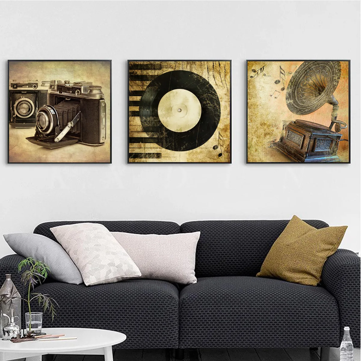 Retro Cameras Phonograph Record Picture Poster Canvas Print Painting