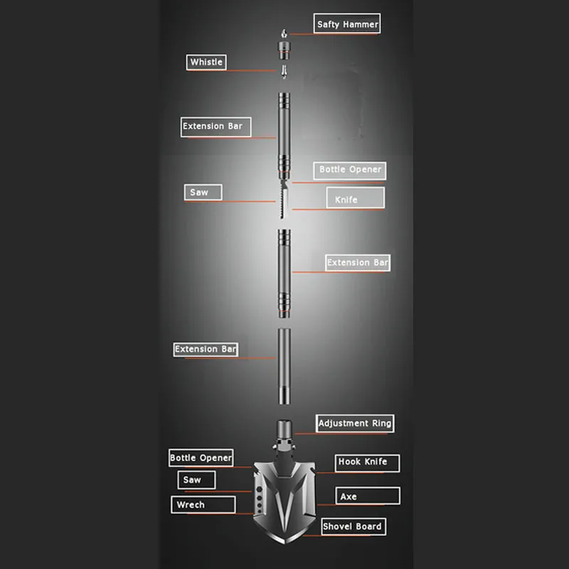 Высокопрочная лопата из углеродистой стали, многофункциональная тактическая Складная лопата для кемпинга, армейский инструмент со свистком, нож для выживания