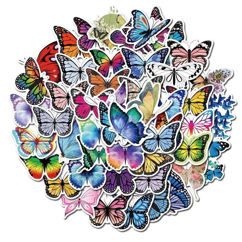

50PCS Summer Color Butterfly Stickers Vsco Girl for Laptop Moto Skateboard Luggage Refrigerator Notebook Laptop Toy Sticker