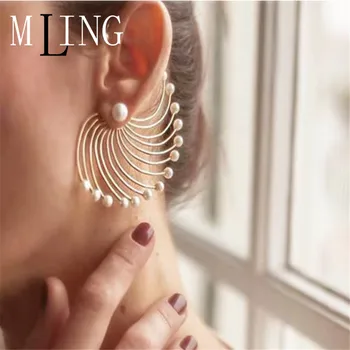 

MING Vintage Gold Alloy Geometric Stud Earrings Fashion Sector Pearl Earrings for Women