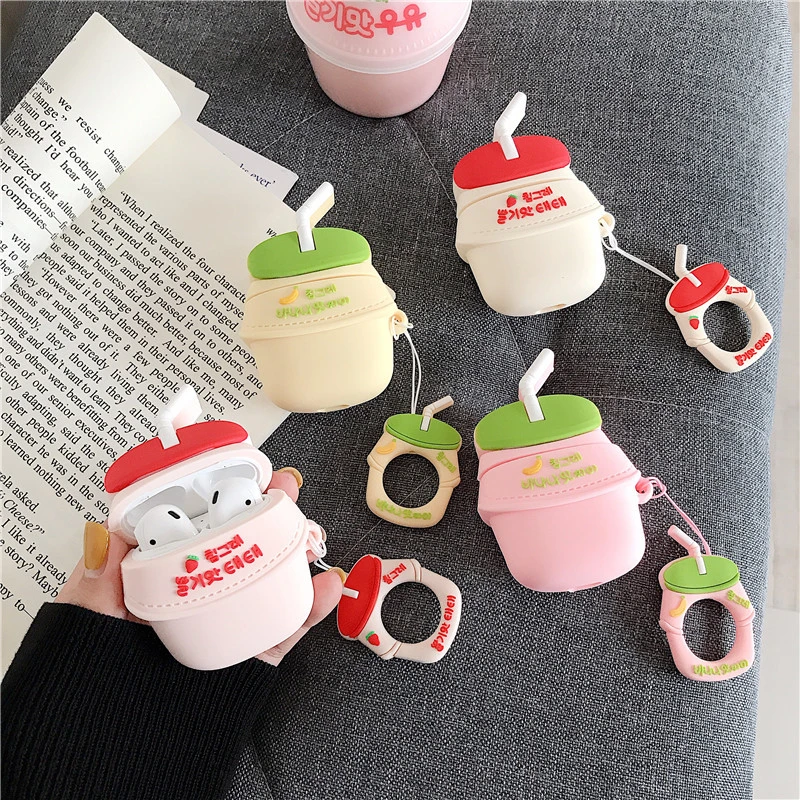3dイヤホンケースairpodsためのケースかわいい漫画ボトルミルクappleのairpods保護カバーearpodsイヤフォンケースリングストラップ Earphone Accessories Aliexpress