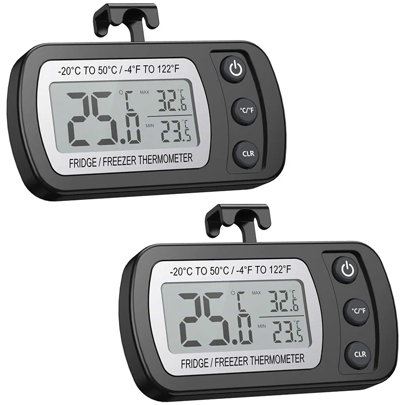 

Refrigerator Thermometer (2 Packs), Hooked Waterproof Refrigerator Thermometer LCD Display, Maximum/Minimum Function - Perfect f