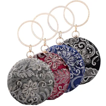 

Round Small Clutch Bags Designer Evening Bags Luxury Folk Handbags Female Clutches Embroidery Floral Female Banquet Round Purse