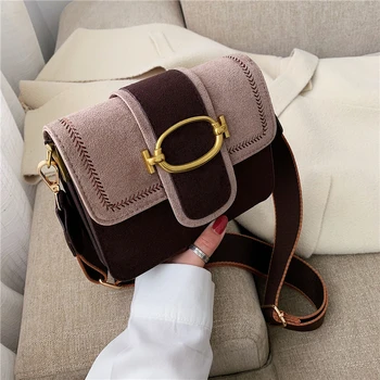 

Scrub Bags Famous Brand Women Wide Shoulder Crossbody Bags 2019 Designer Leather Contrast Color Ladies Hand Bag Sac A Main Red