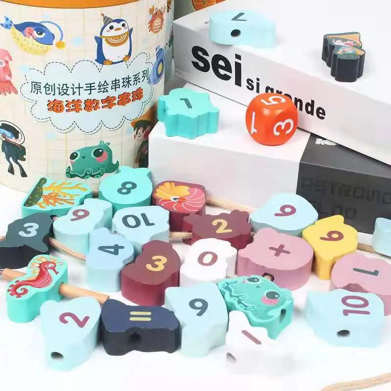 Ранние развивающие деревянные игрушки детские игрушки DIY мультфильм фрукты животное нанизывание резьба деревянные бусины Monterssori игрушка для детей