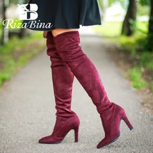 RIZABINA Autumn Winter Women Boots Long Stretch Slim Thigh High Boots Fashion Over The Knee Boots High Heels Shoes Size 34-43
