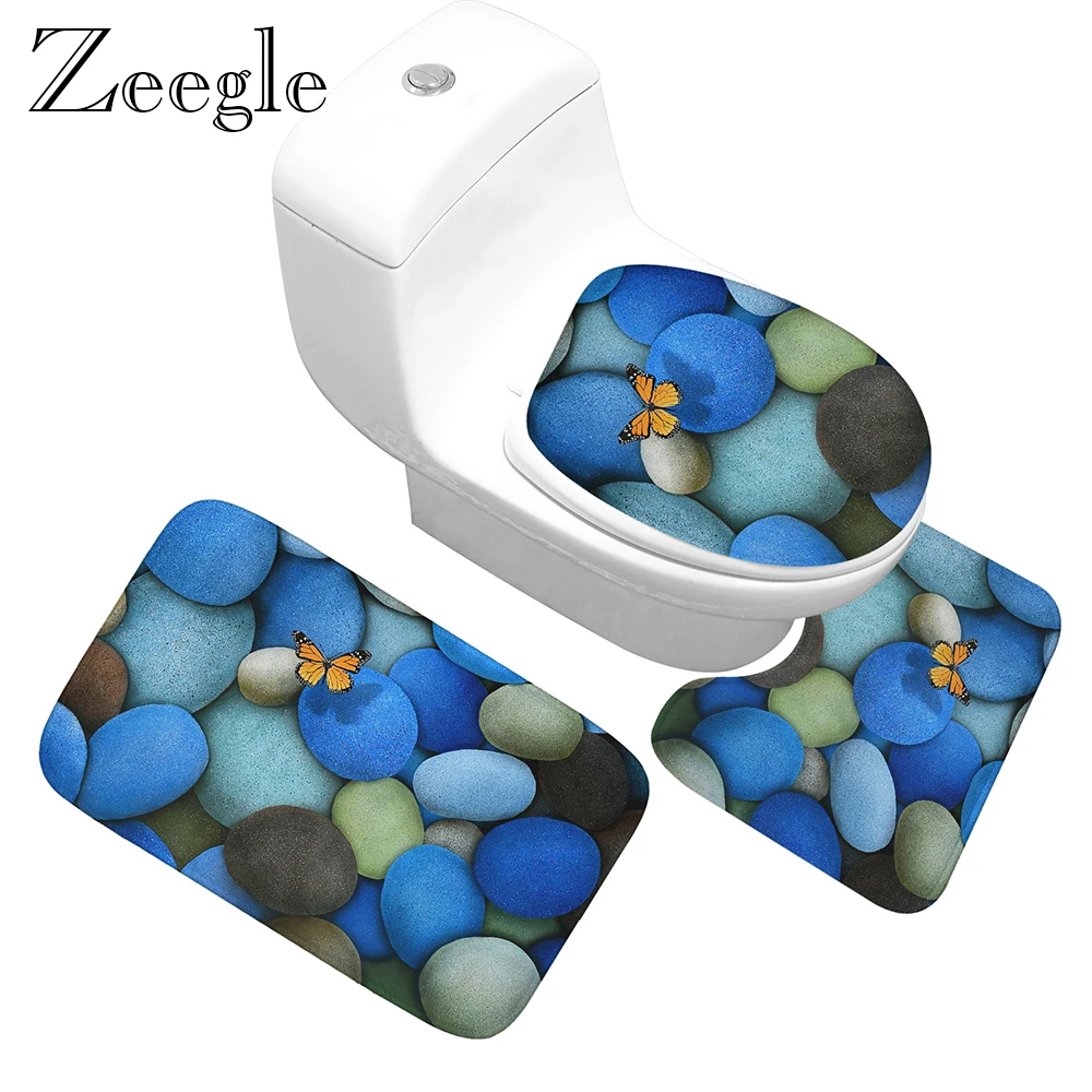 Zeegle 3 шт. Набор ковриков для ванной Противоскользящий душевой коврик для кухни моющийся туалет коврик 3D камень коврик для ванной с принтом набор коврик для ног