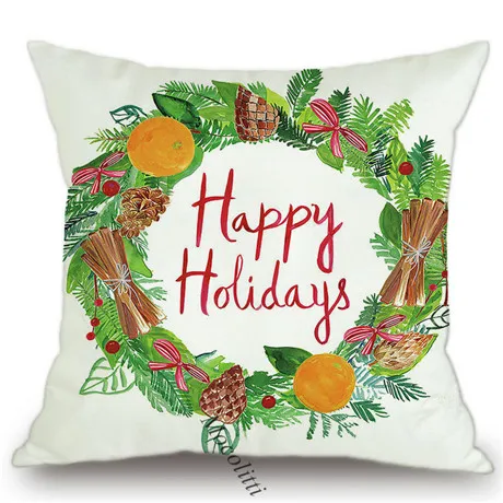 Merry Christmas Decorations Cushion Cover 2020 Neol Xmas Ornaments Gifts Letter Wreath Print Velvet Pillowcase Throw Pillow Case K236-3
