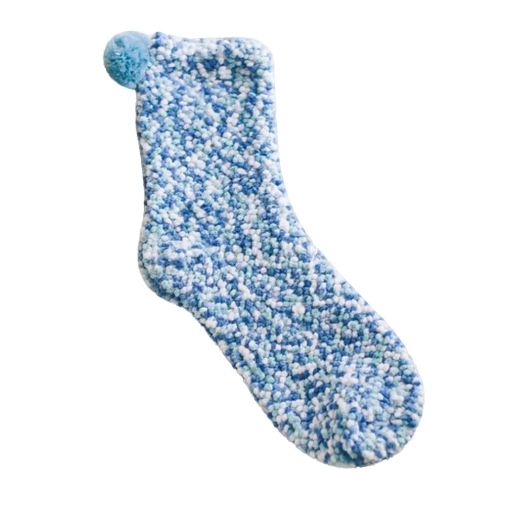 Модные женские хлопковые носки; креативные зимние мягкие теплые носки; удобные разноцветные мягкие плюшевые носки с помпонами; милые эластичные носки; meias - Цвет: Blue