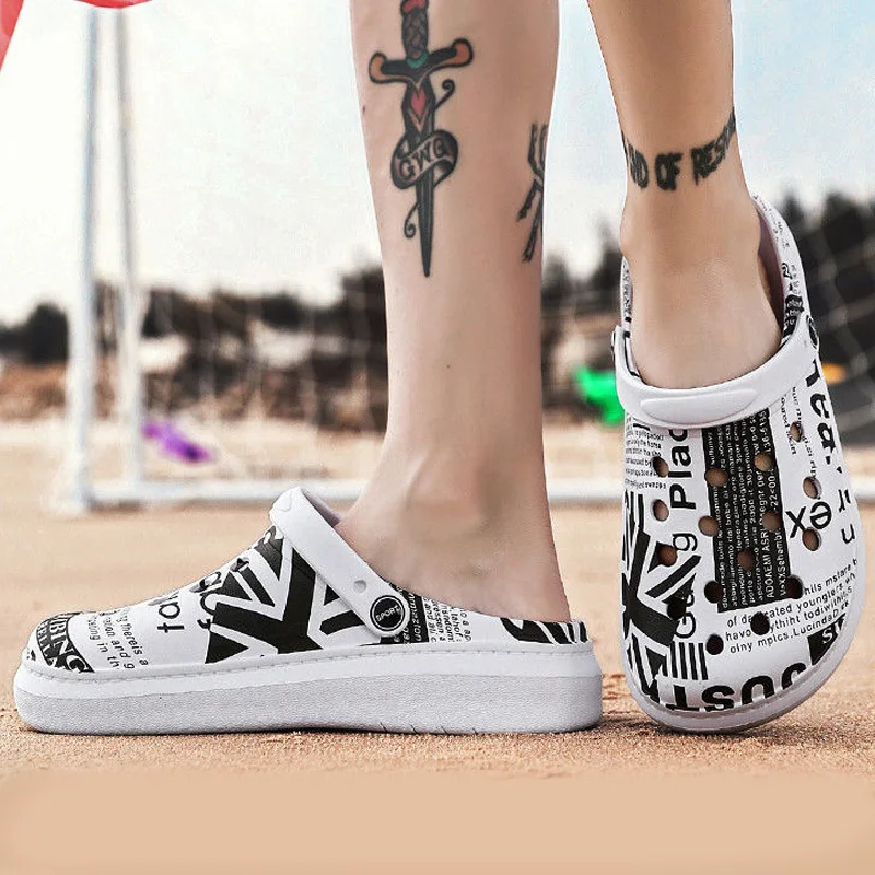 

Graffiti White and black sandals men summer beach shoes 2020 new arrival comfortable PVC sandals man slides