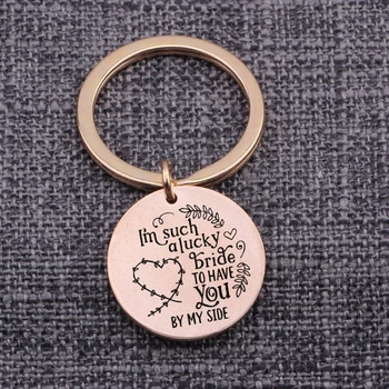

Bag Charm Bridesmaid Wedding Key Holder Women Keepsake Gifts Stainless Steel Round Piece Tag Car Key Pendant Drop Presents