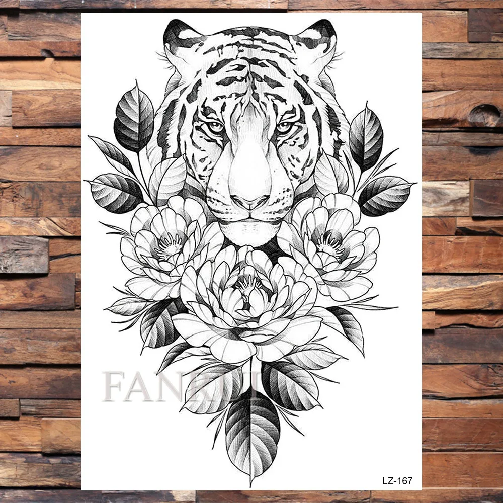 ALZ167 Большая временная татуировка Tigerish Tiger, наклейка для мужчин и женщин, боди-арт, тату, король зверей, хна, водостойкие поддельные татуировки, наклейка - Цвет: ALZ167