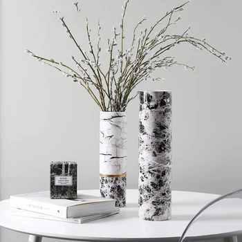 

Europe Brief Marble Texture Porcelain Vase Modern Fashion Ceramic Flower Vase Room Study Hallway Home Wedding Decoration
