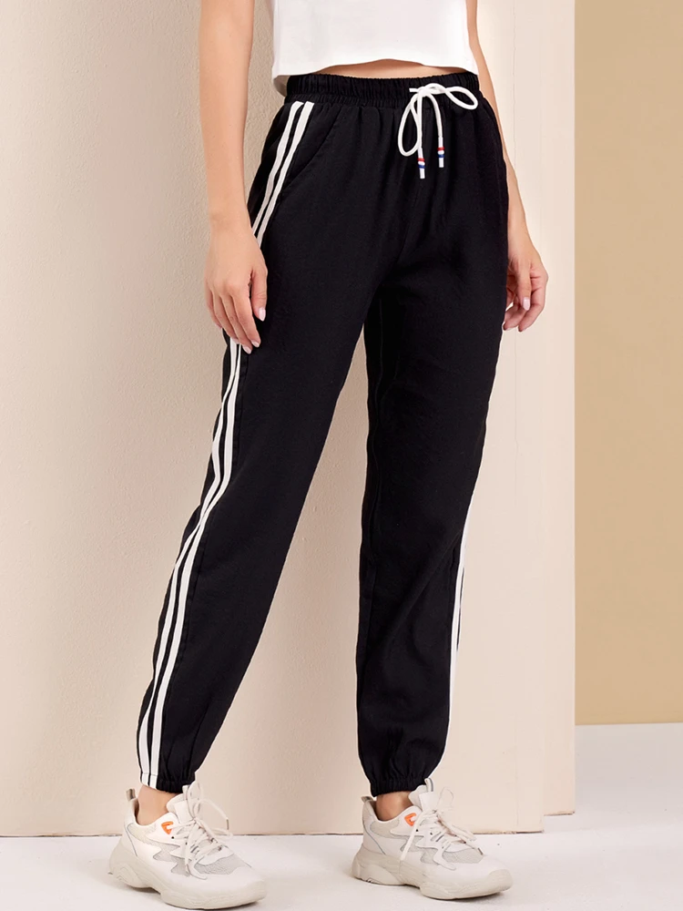 champion sweatpants Spring  Summer New Style Women's Fashion Sports Wind Elastic Waist Loose Stretch Casual Trousers versace jeans couture