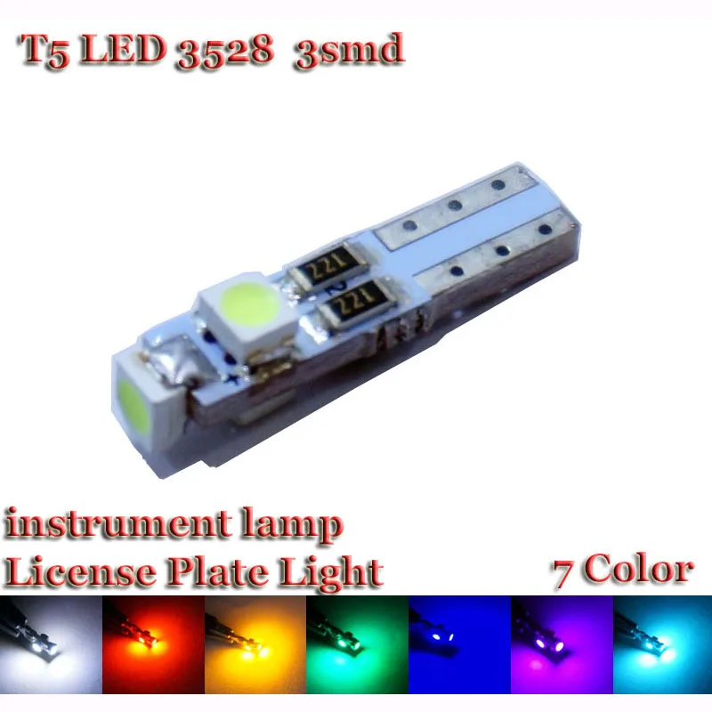 KTSCAR 1000pcs Car Auto LED T5 3 led smd 3528 Wedge LED Light Bulb Lamp 3SMD Instrument Lights Dashboard warning Indicator 12v