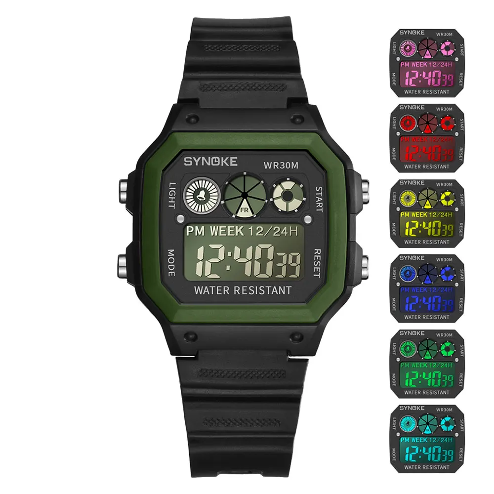 Green SYNOKE мужские цифровые часы для женщин Ретро G светодиодный цифровой шок спортивные водонепроницаемые мужские наручные часы relogio masculino золотые часы - Цвет: Green