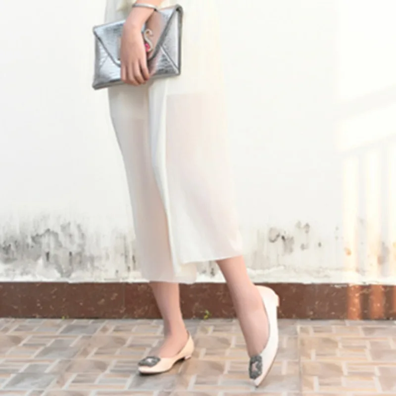 

2018 Spring And Autumn New Style Versatile Fashion Man-made Diamond Pointed-Toe Low Heel Square Buckle WOMEN'S Black Business Lo