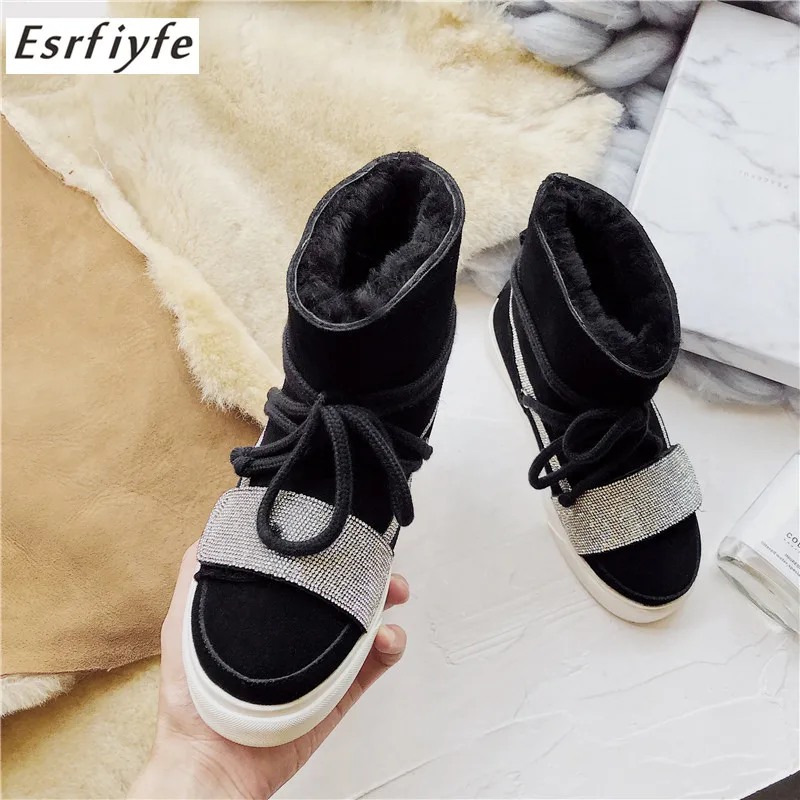 

ESRFIYFE 2020 100% Genuine Cowhide Suede Natural Fur Snow Boots Women Top Quality Australia Boots Winter Boots Warm Botas Mujer