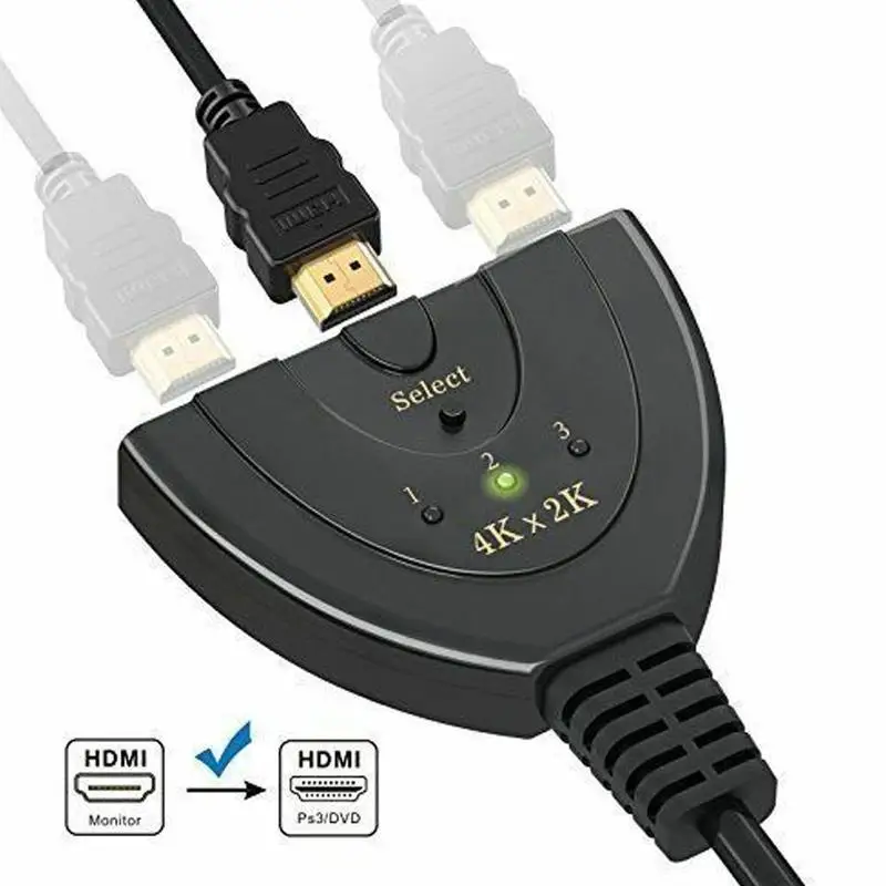 HDMI Switch 3 Port 4K HDMI Switcher 3 in 1 Out High Speed Switch Splitter Cable Supports Full HD 4K 1080P 3D Player HDTV PS3 PS4